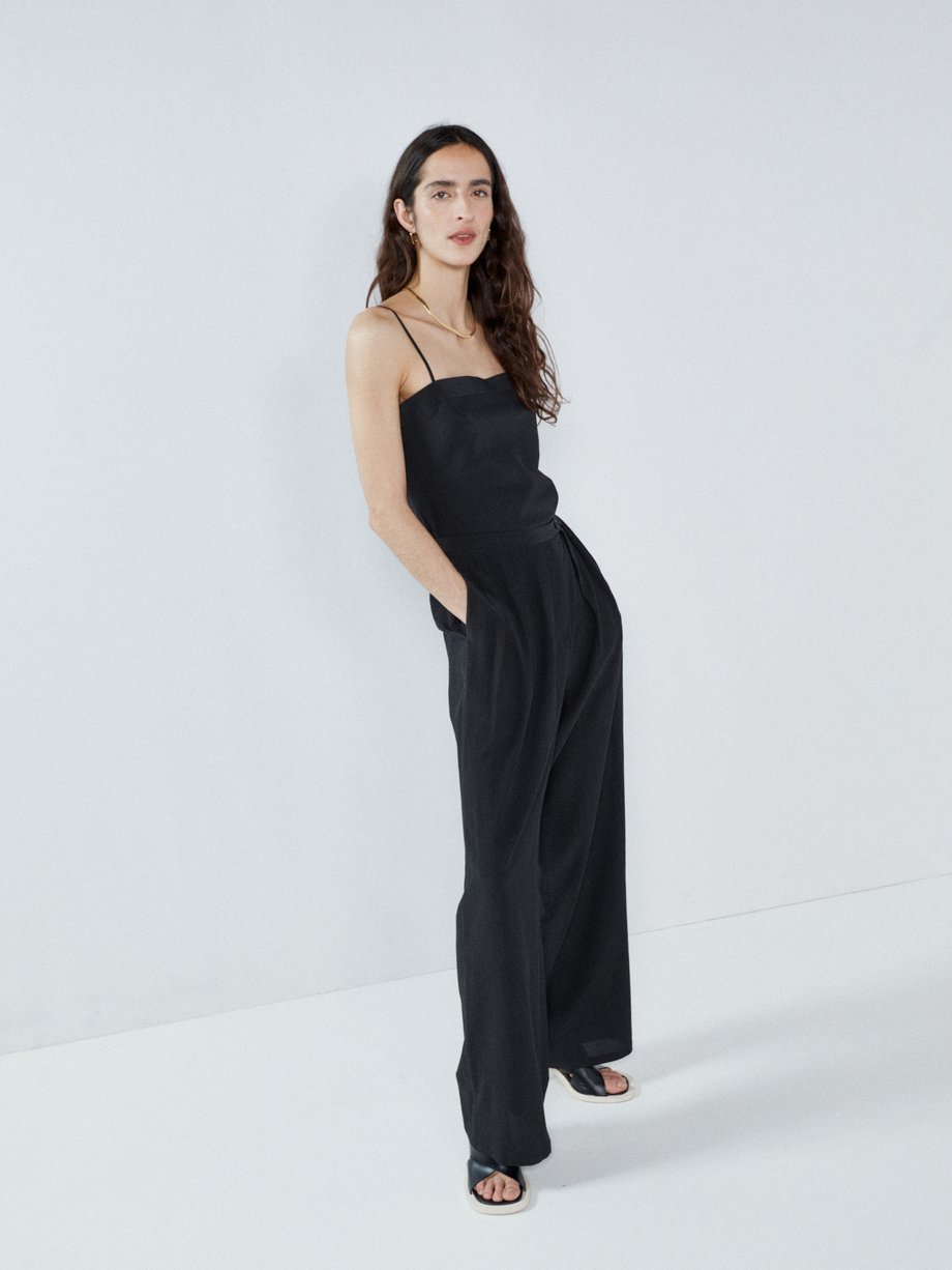 Black Crinkled silk-blend tailored trousers | Raey | MATCHES UK