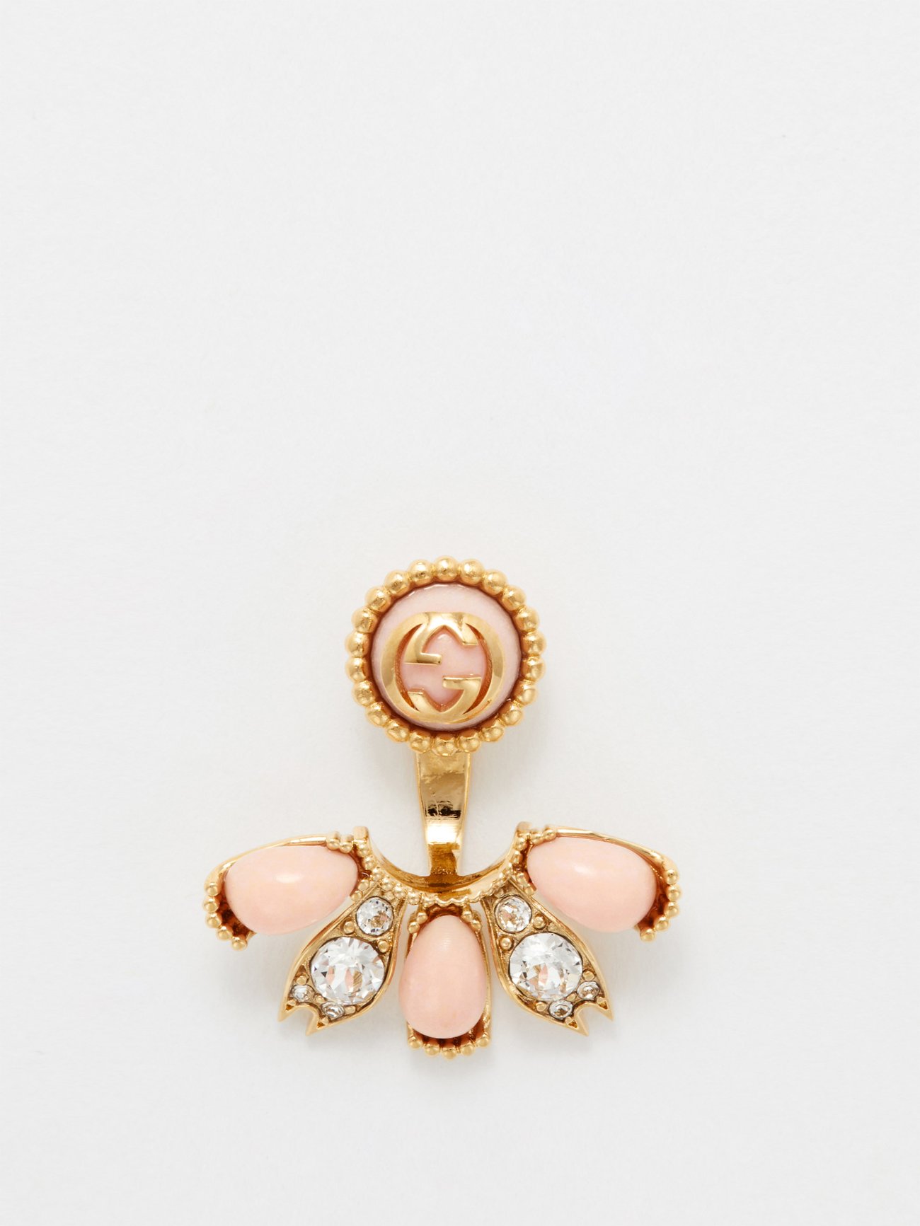 Pink Interlocking G Faux Pearl And Crystal Earring Gucci
