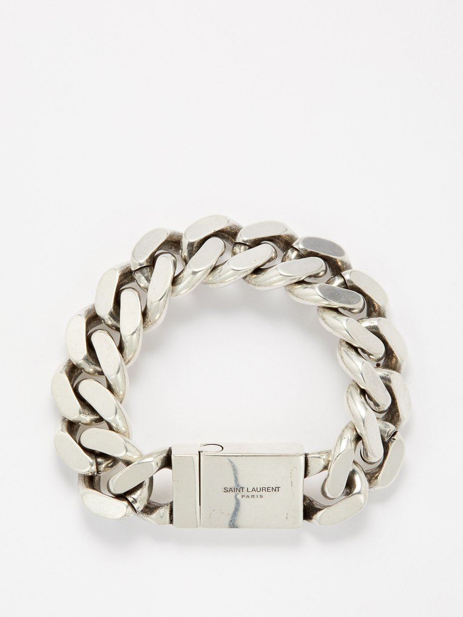 Silver Logo-engraved curb-chain bracelet | Saint Laurent ...