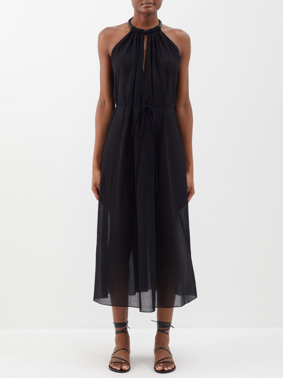Black Rhian crinkled cotton-gauze midi dress | Three Graces London ...
