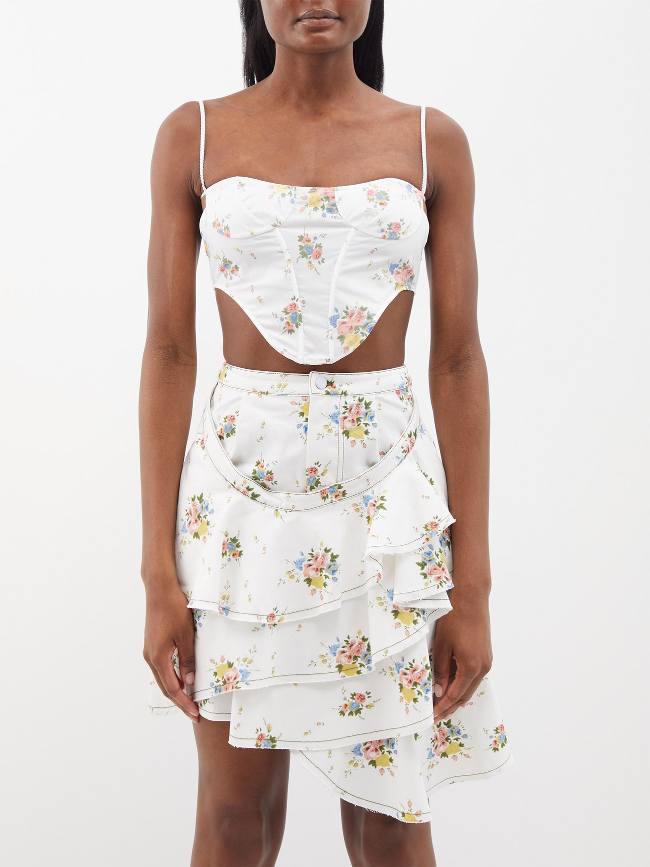 Floral-print recycled cotton-blend bustier top video