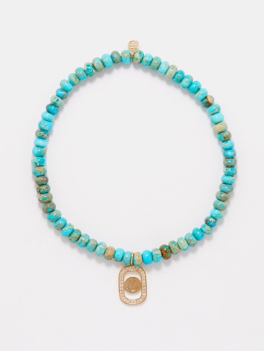 Sydney Evan Happy Face diamond, turquoise & 14kt gold bracelet