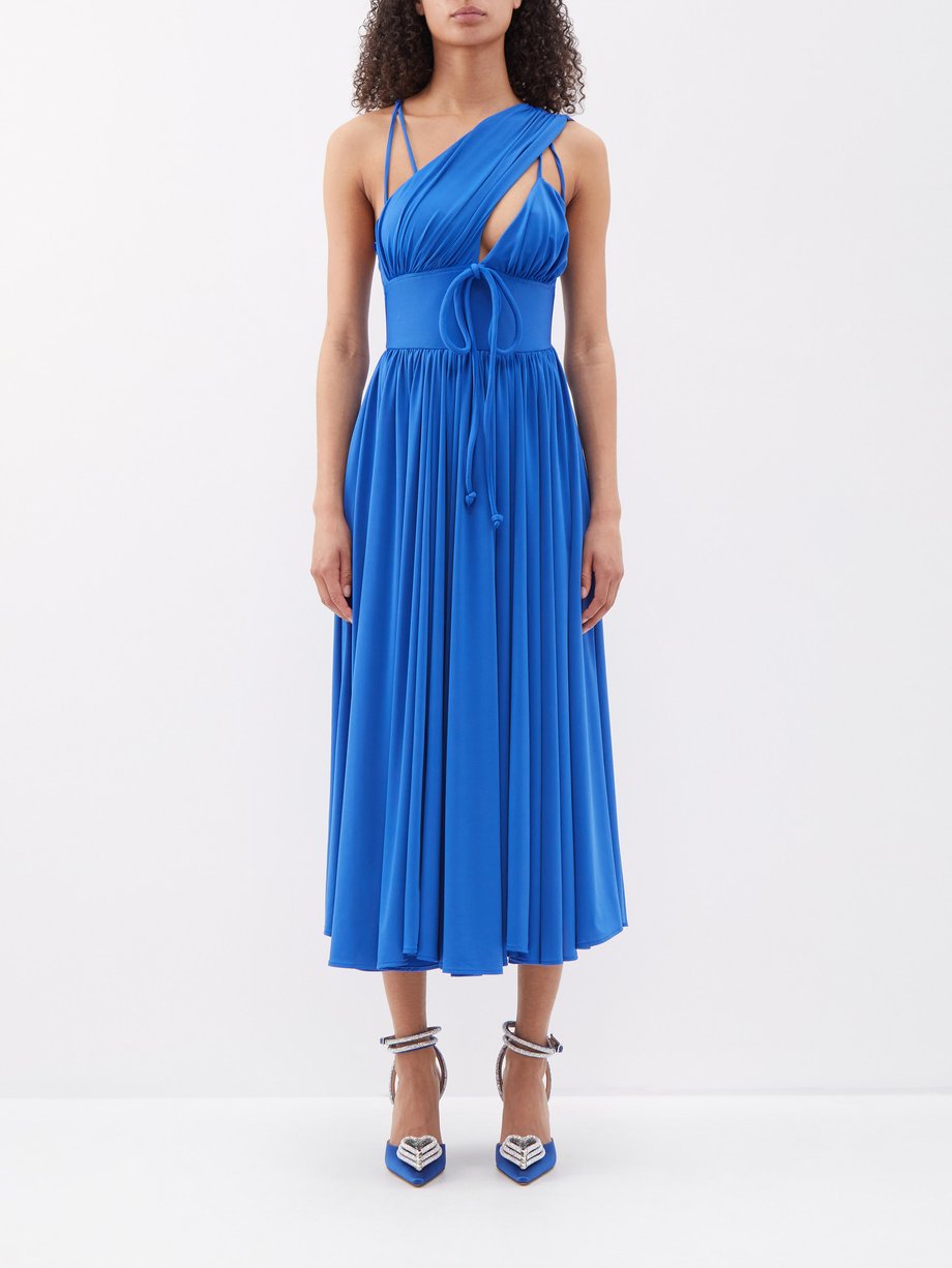 Blue Sunray asymmetric jersey midi dress | Harbison | MATCHES UK
