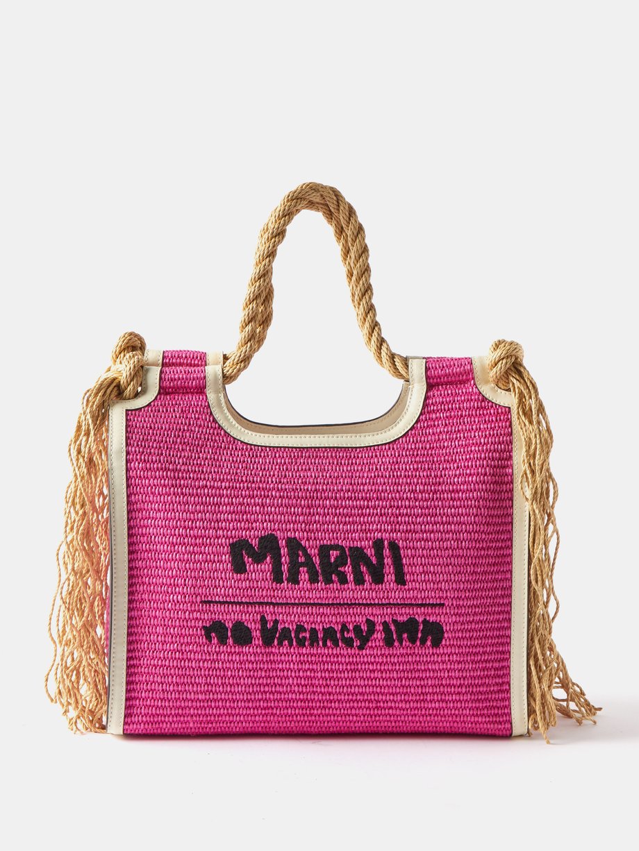 Pink X No Vacancy Inn Marcel faux-raffia tote bag | Marni ...