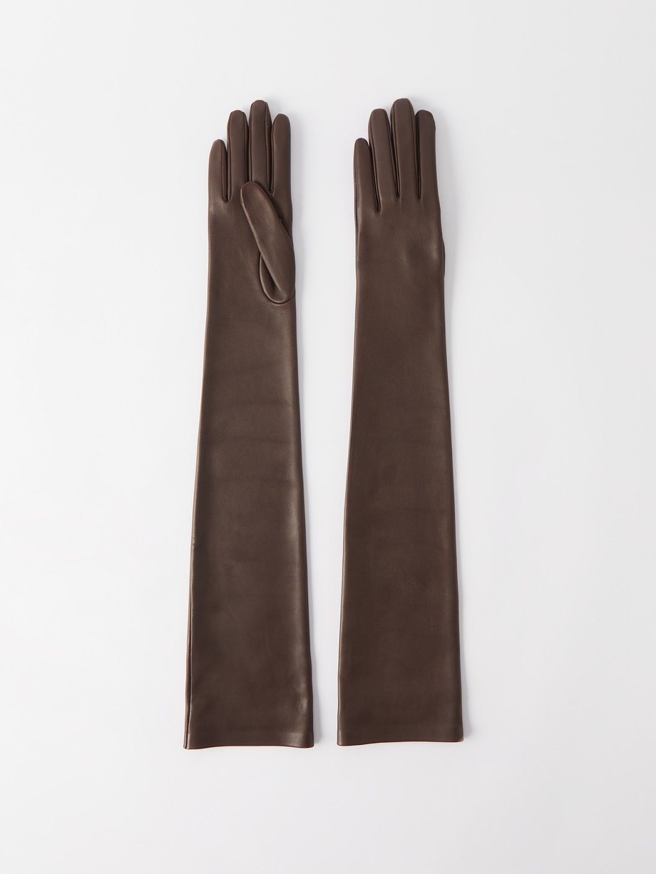 Brown Simon leather full-length gloves | The Row | MATCHES UK