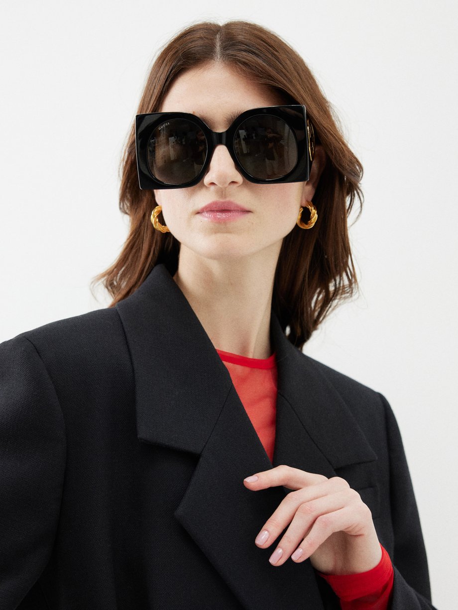 Black Oversized square-frame acetate sunglasses | Gucci | MATCHES UK