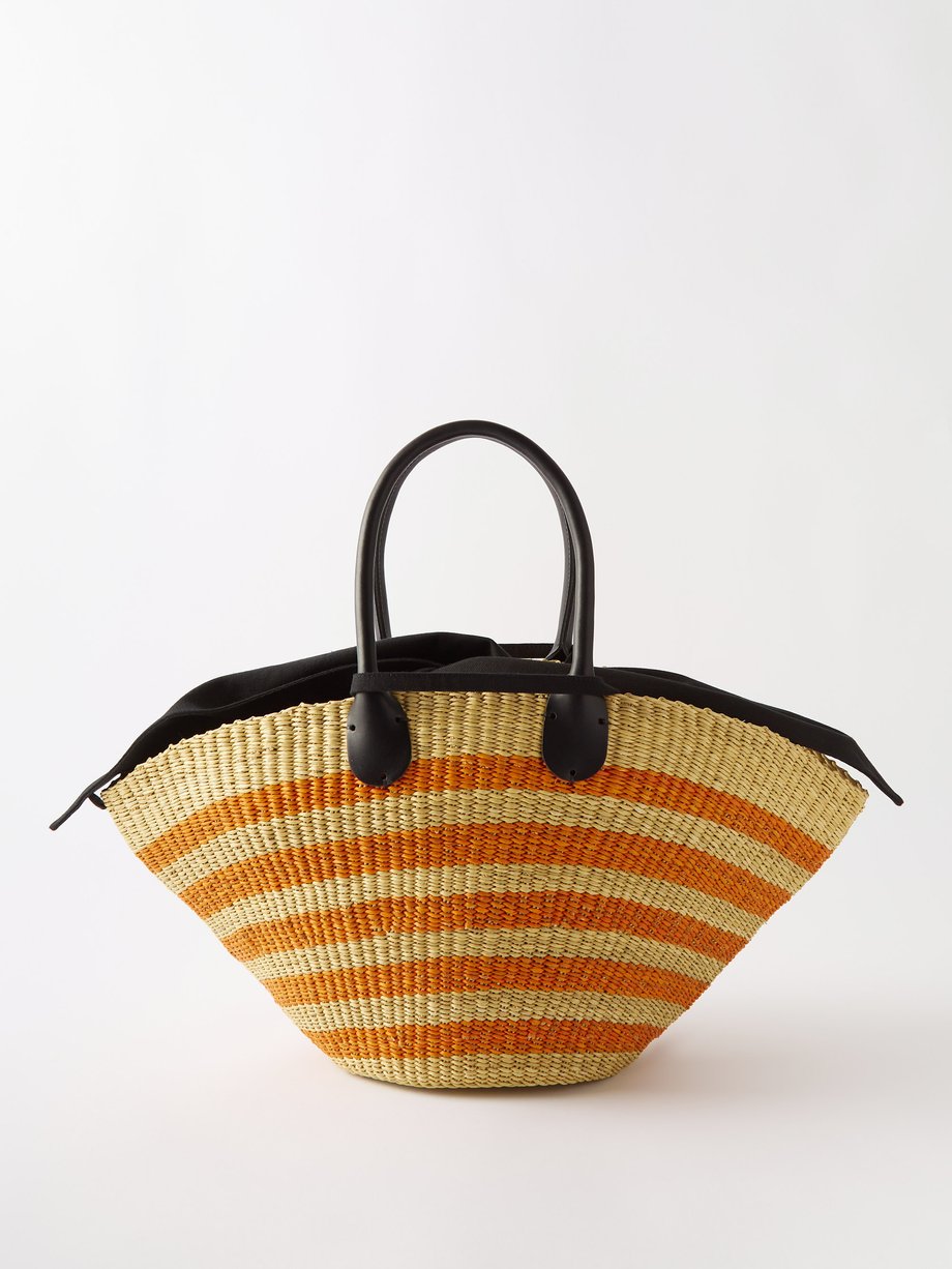 Beige Sophia leather-trim striped basket bag | Muuñ | MATCHESFASHION AU