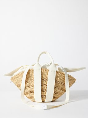 Muuñ Sophie mini canvas-trim woven basket bag