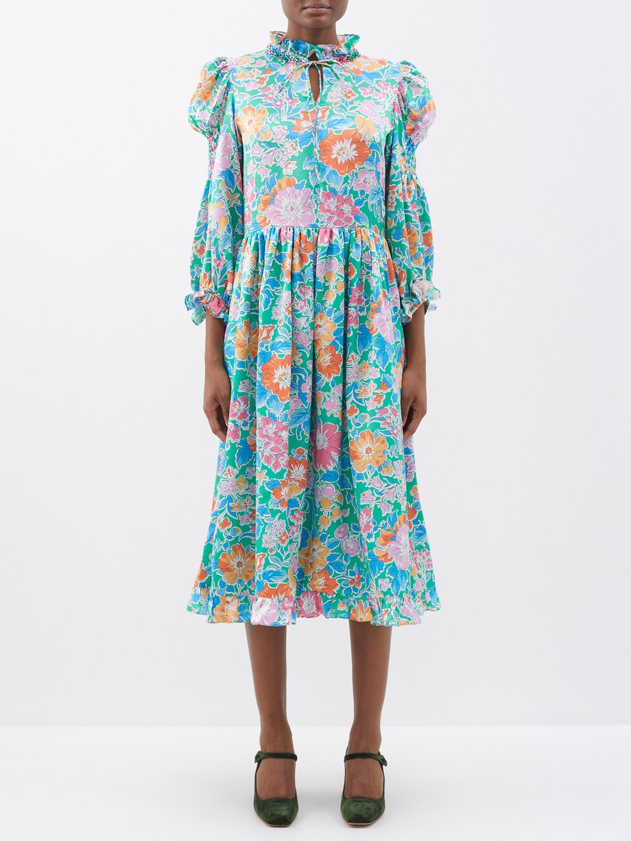 Green Yuzuki floral-print silk-satin midi dress | Horror Vacui ...