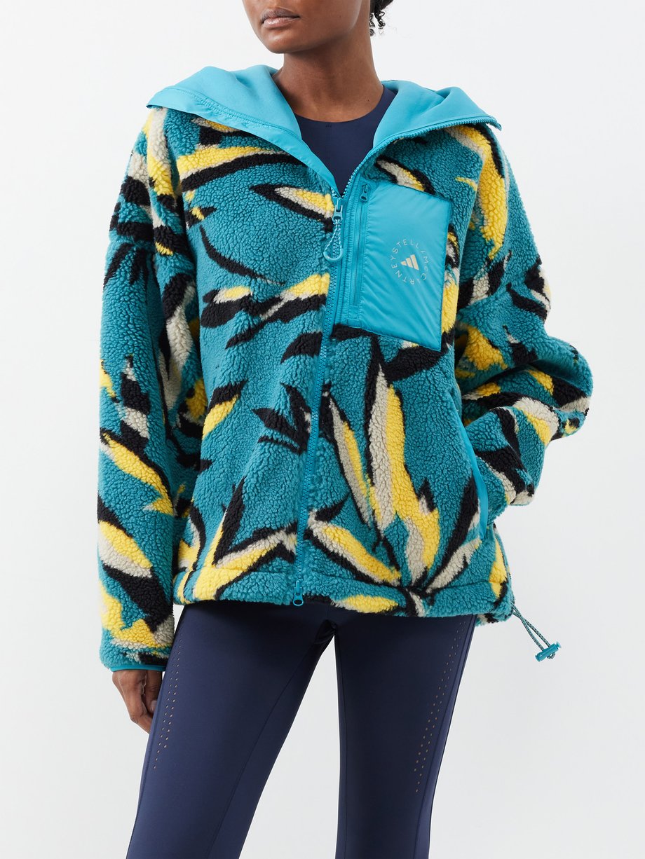 Blue Abstract-jacquard recycled-fibre fleece jacket