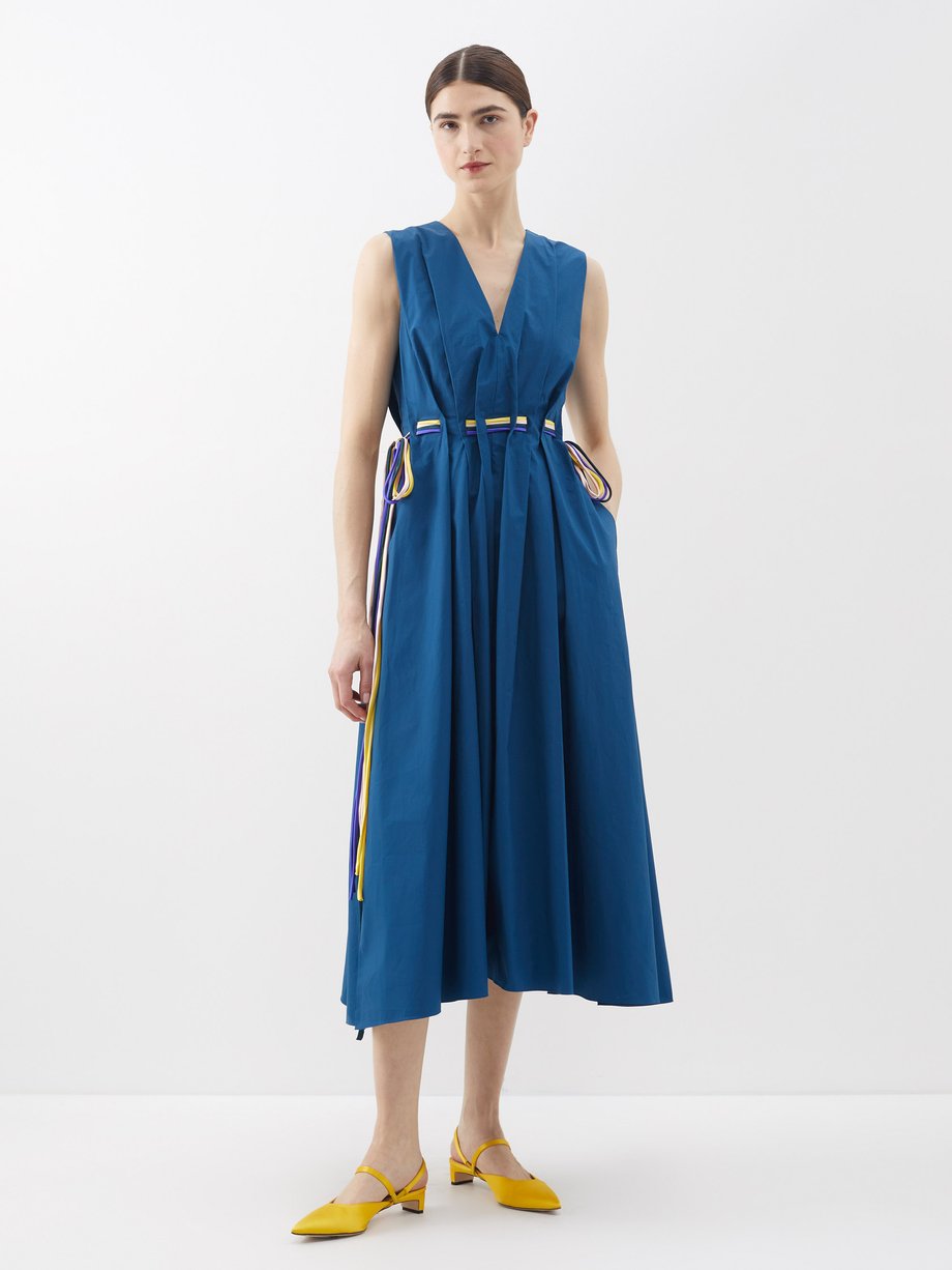 Blue Alenia ribbon-belt silk cotton dress | Roksanda | MATCHES UK