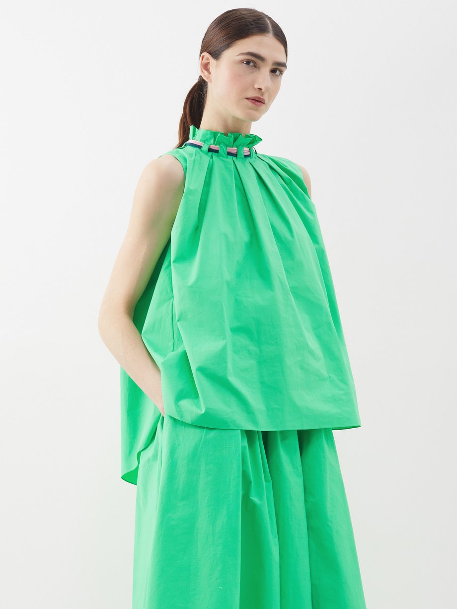 Green Myla gathered-neck organic-cotton top | Roksanda | MATCHES UK