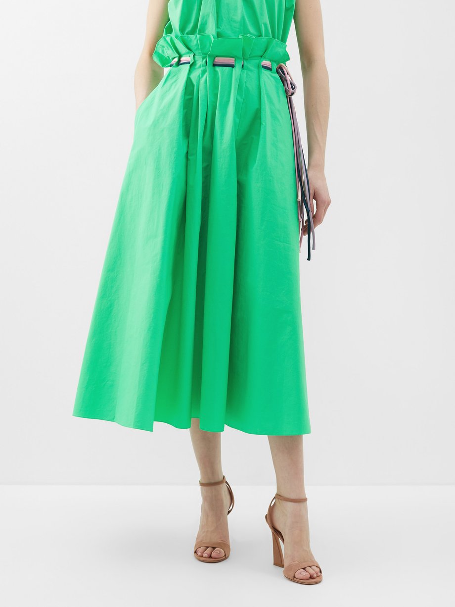 Green Manisha ruffle-trim cotton midi skirt | Roksanda | MATCHES UK