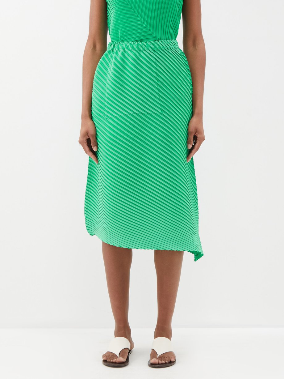 Green Plaster Pleats asymmetric-hem midi skirt | Issey Miyake | MATCHES UK