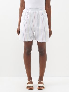 Albus Lumen Elasticated-waist striped linen shorts