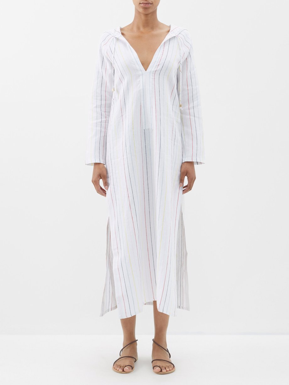 White Striped linen-voile hooded kaftan | Albus Lumen | MATCHES UK