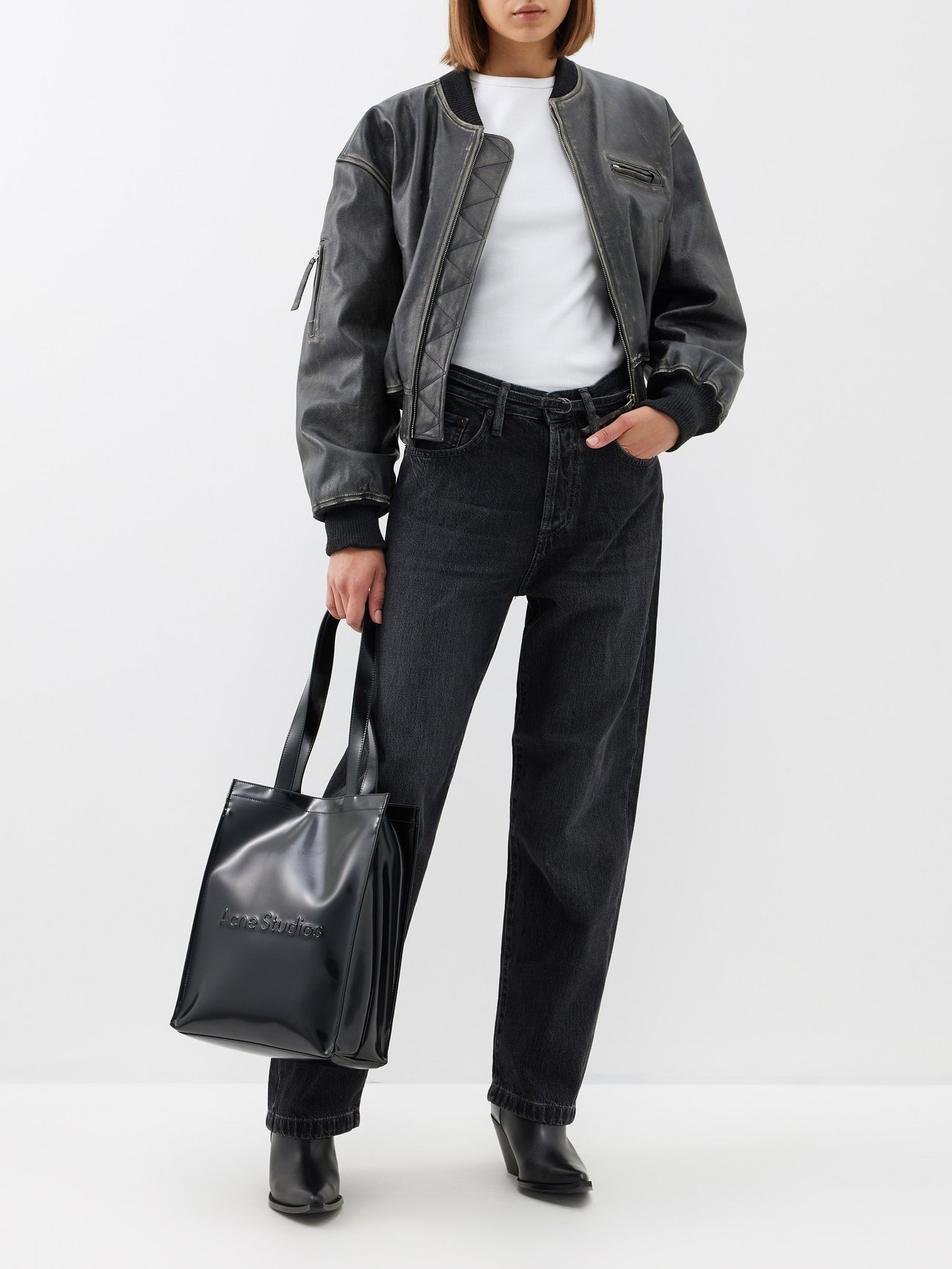 Black Logo-embossed rubber tote bag, Acne Studios