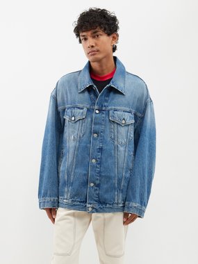 Represent R4 Monogram Zipped Denim Jacket in Gray for Men