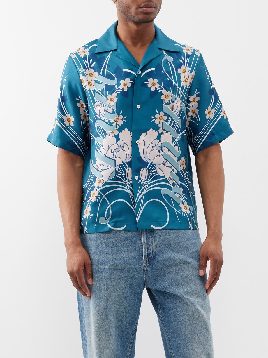 Blue Amiri floral-print silk bowling shirt | Amiri | MATCHES UK