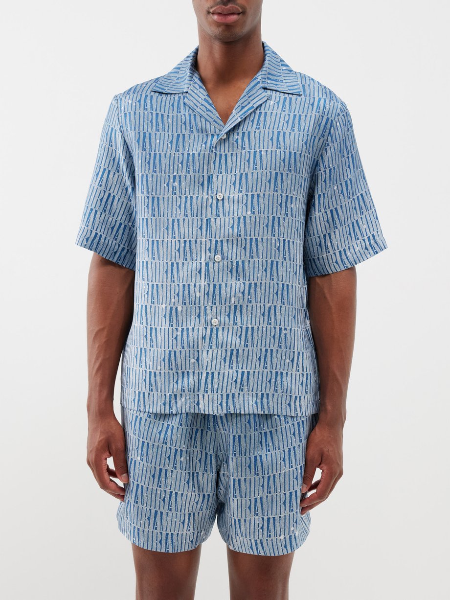 Blue Paint-splatter logo-jacquard silk-twill shirt | Amiri | MATCHES UK