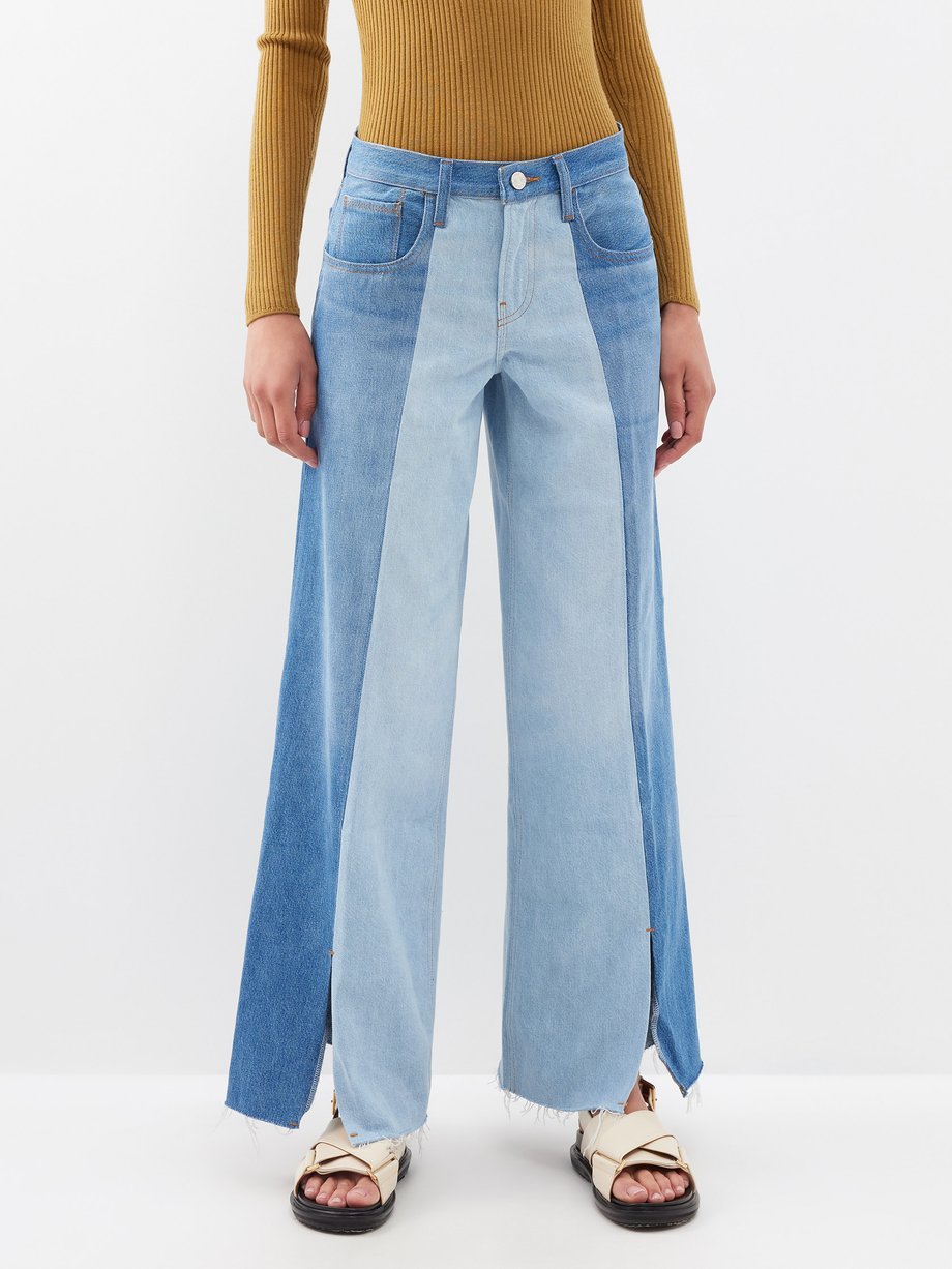 Blue Split-hem patchwork wide-leg jeans | FRAME | MATCHES UK
