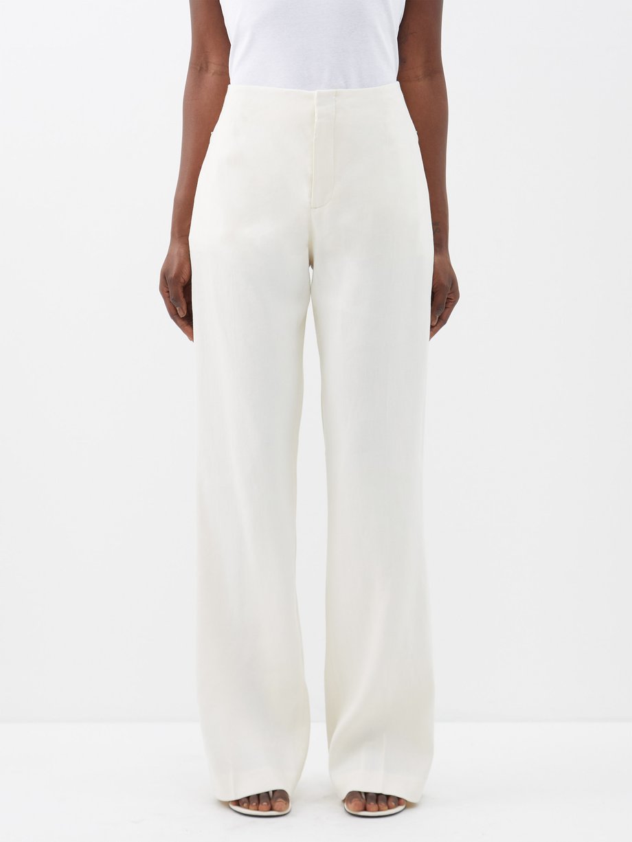 White High-rise linen-blend wide-leg trousers | FRAME | MATCHES UK