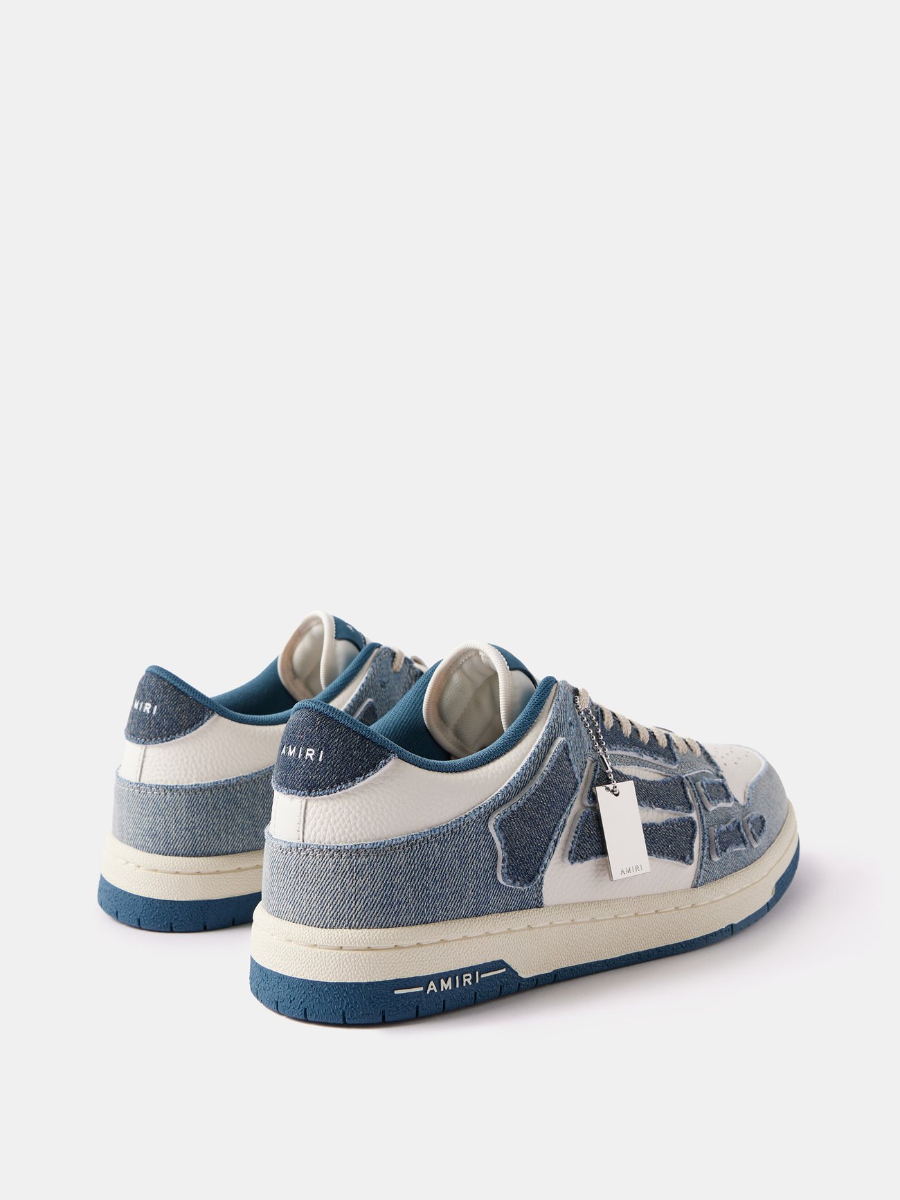 Amiri Skel-Top colour-block Leather and Denim Sneakers - Men - Blue Sneakers - EU 43
