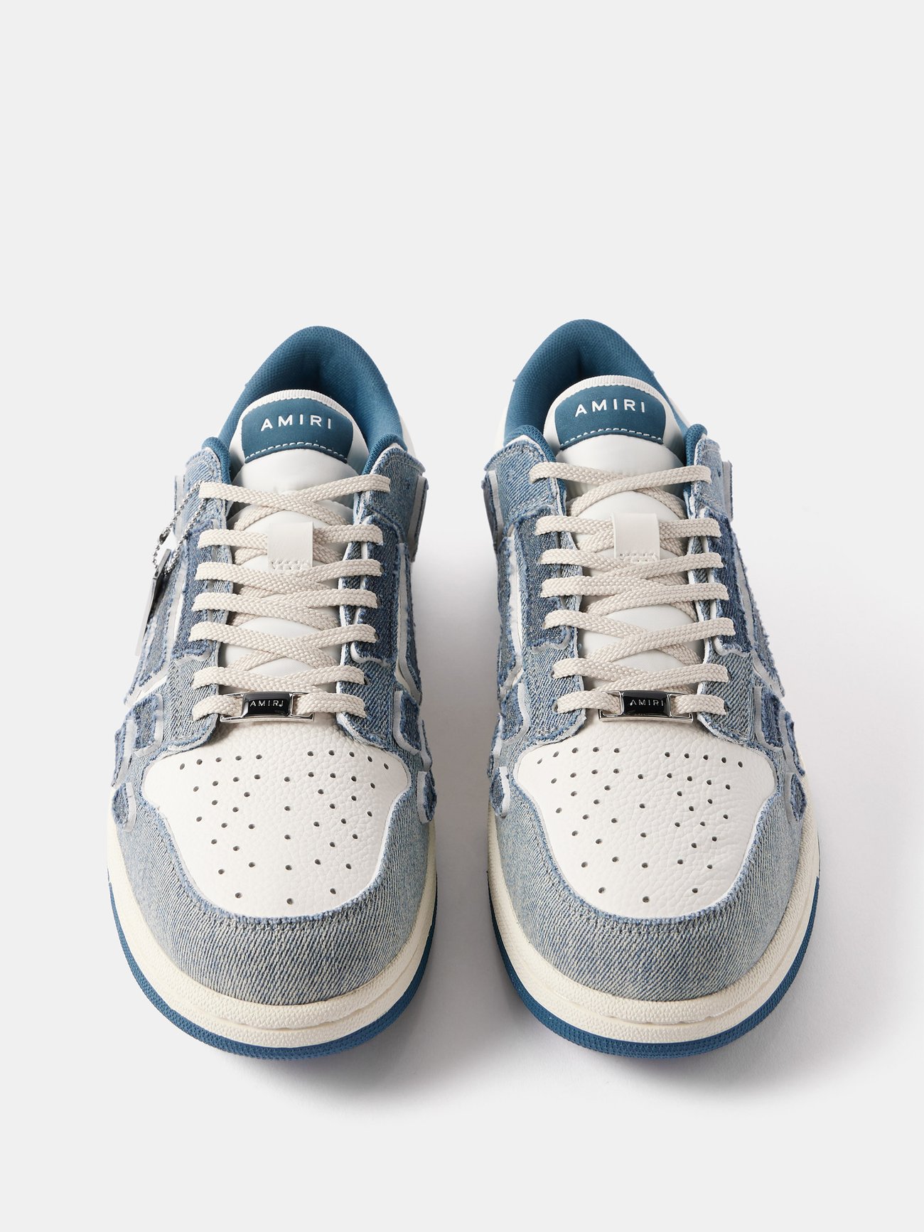 Amiri Skel-Top colour-block Leather and Denim Sneakers - Men - Blue Sneakers - EU 43