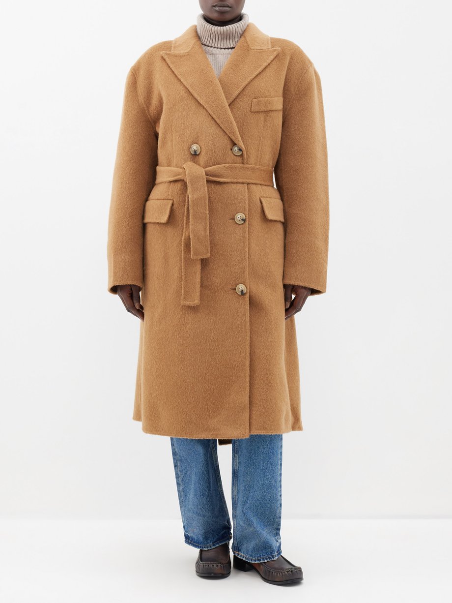 Camel Onessa belted double-breasted wool-blend coat | Acne Studios ...