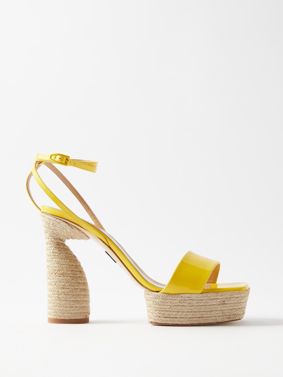 Yellow Jute patent-leather platform sandals | Paul Andrew ...