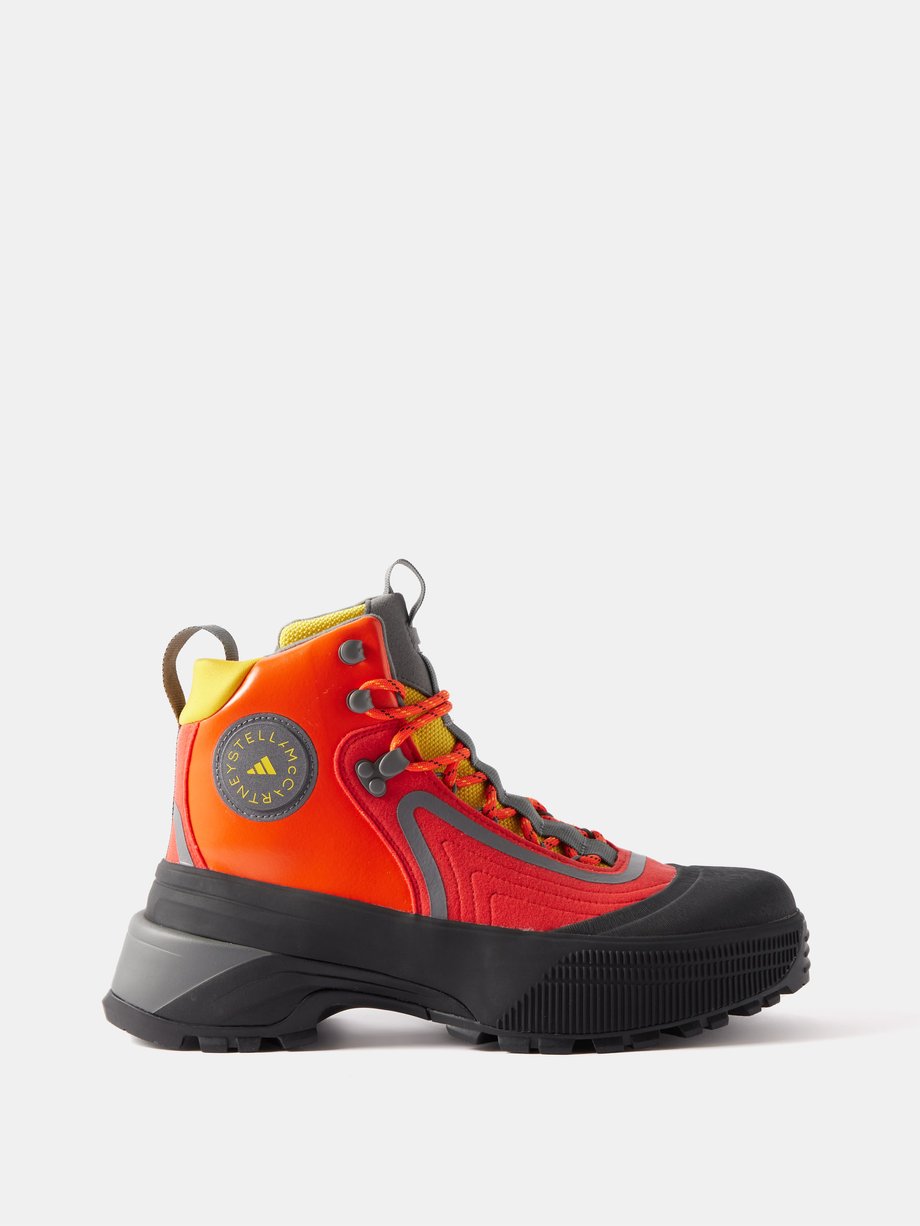 Red Terrex rubber hiking boots, adidas By Stella McCartney
