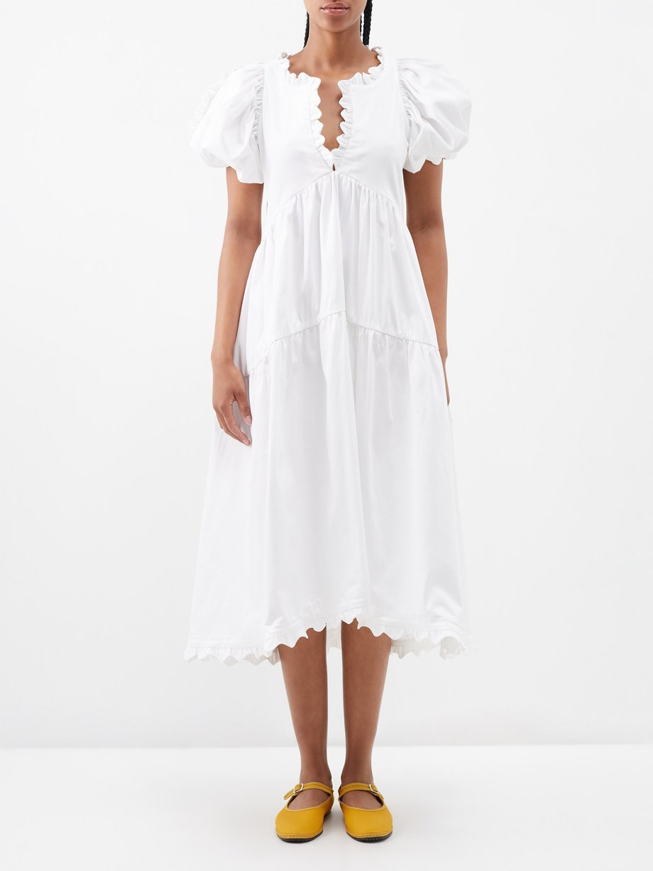 White Leana ruffled tiered cotton-blend midi dress | Kika Vargas ...