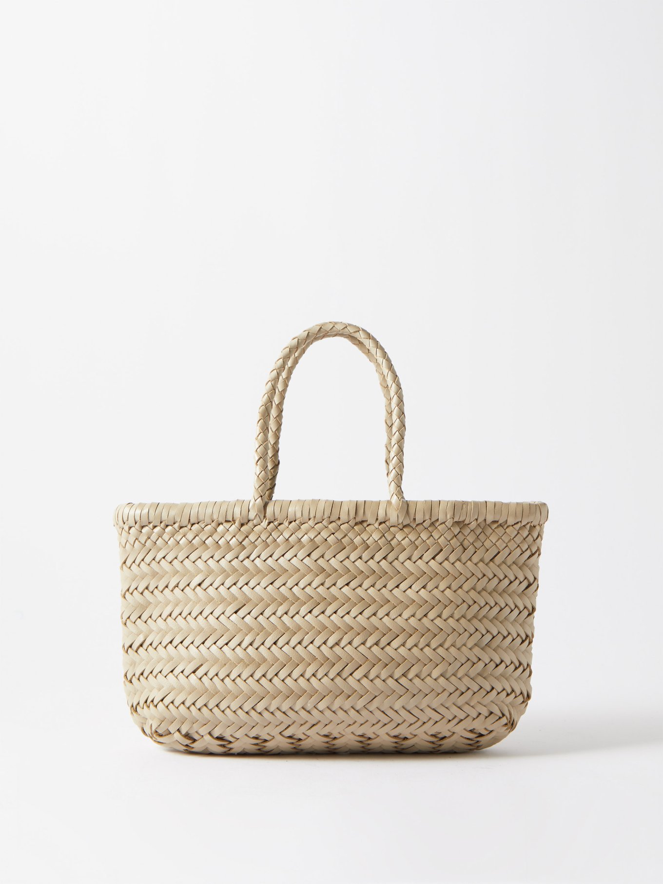 White Gora mini flat woven-leather basket bag | Dragon Diffusion