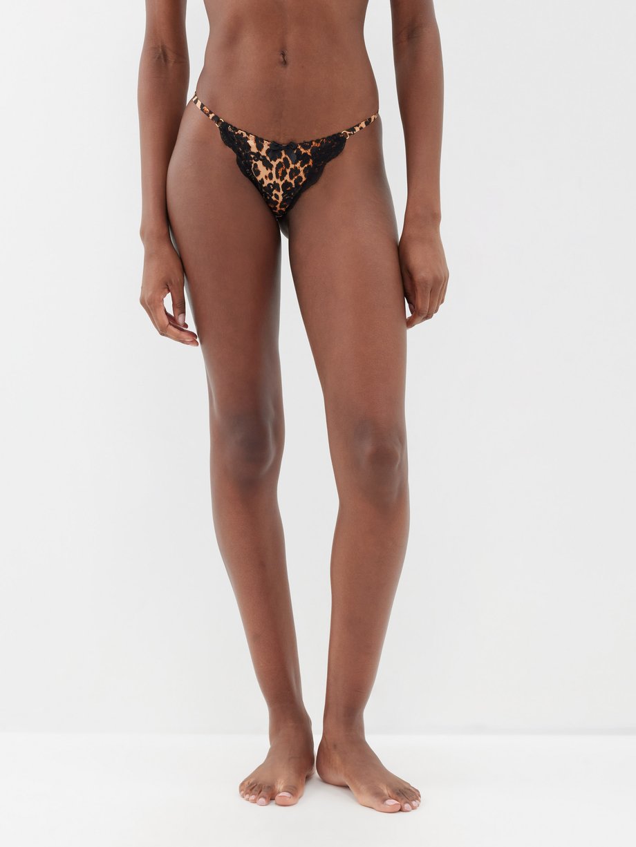 Brown Molly leopard-print silk-satin thong, Agent Provocateur