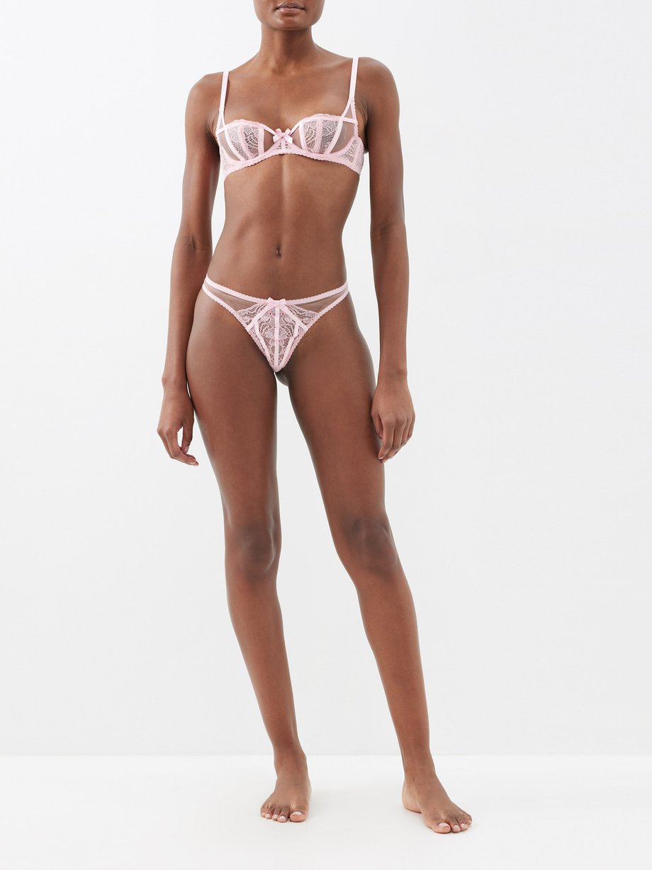 Agent Provocateur Rozlyn Satin-trimmed Tulle And Leavers Lace Underwired  Balconette Bra in Pink
