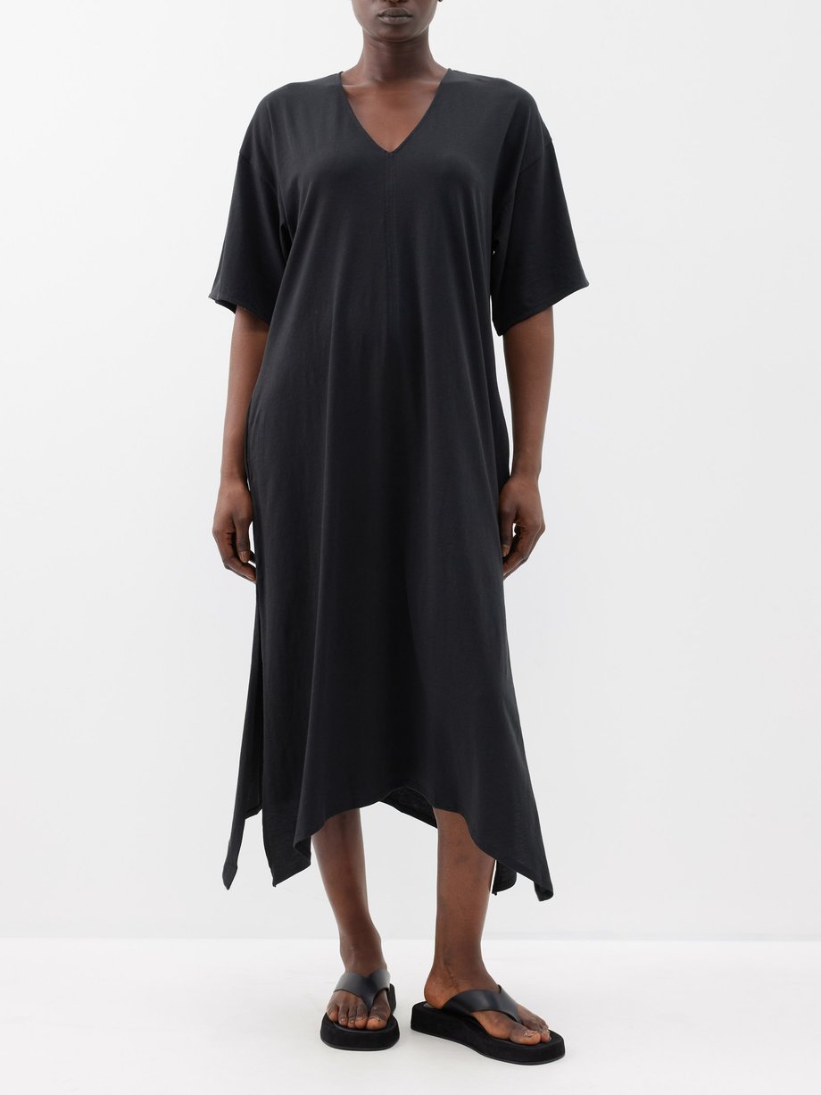 Black Cecile organic Pima-cotton jersey dress, Skin