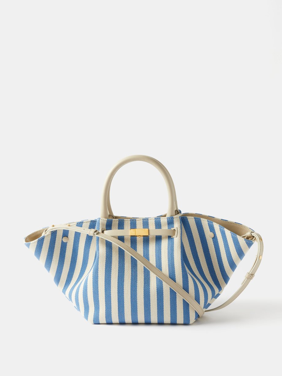 Blue New York midi striped canvas tote bag | DeMellier | MATCHESFASHION UK