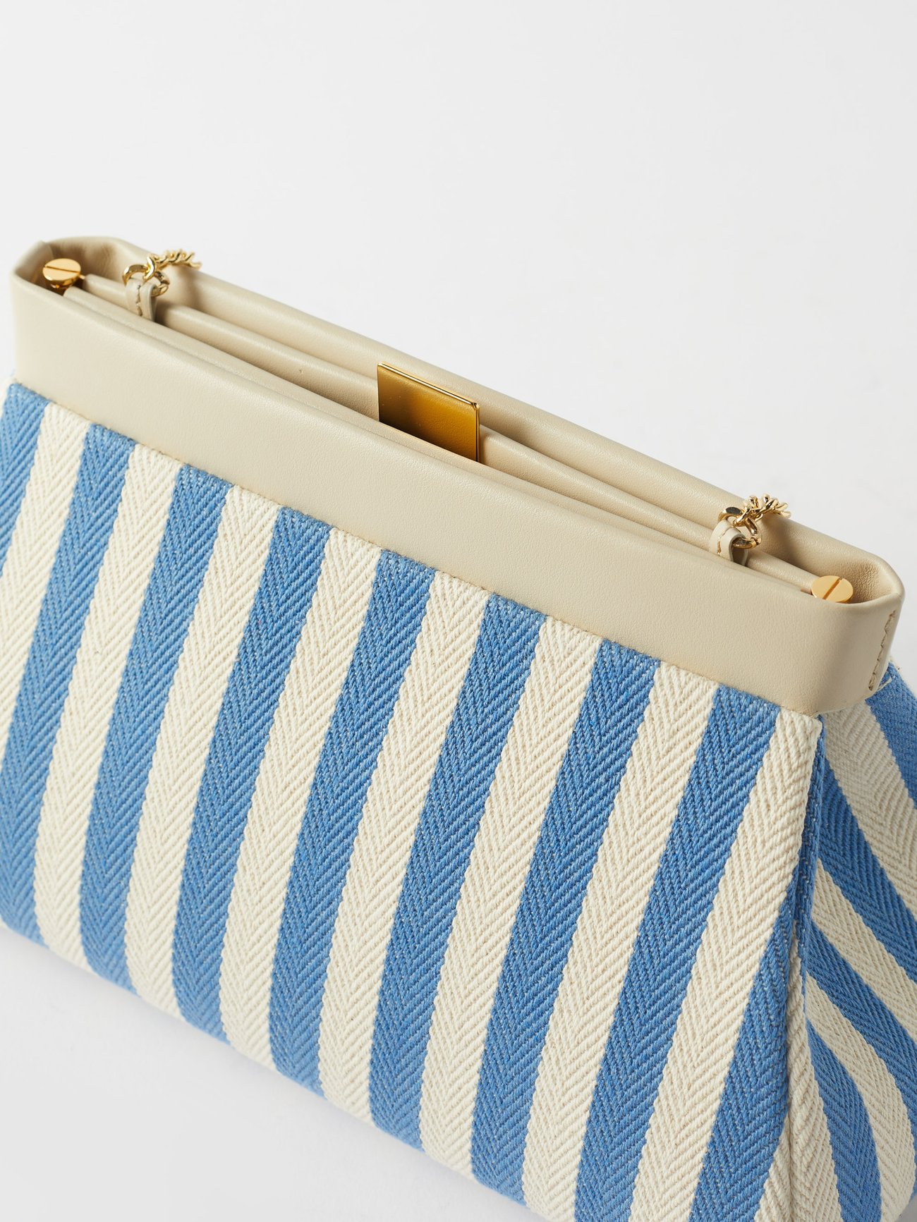 leather striped clutch bag