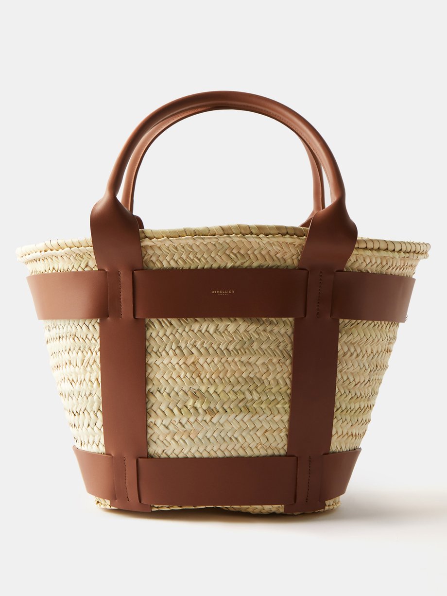 Beige Santorini maxi leather-trim basket bag | DeMellier | MATCHES UK