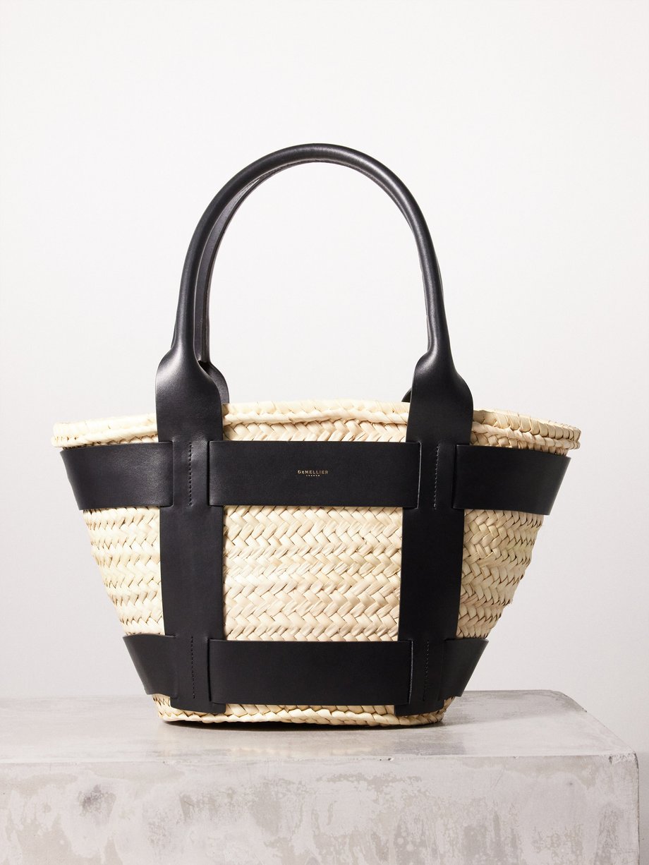 Beige Santorini leather-trim basket bag | DeMellier | MATCHES UK