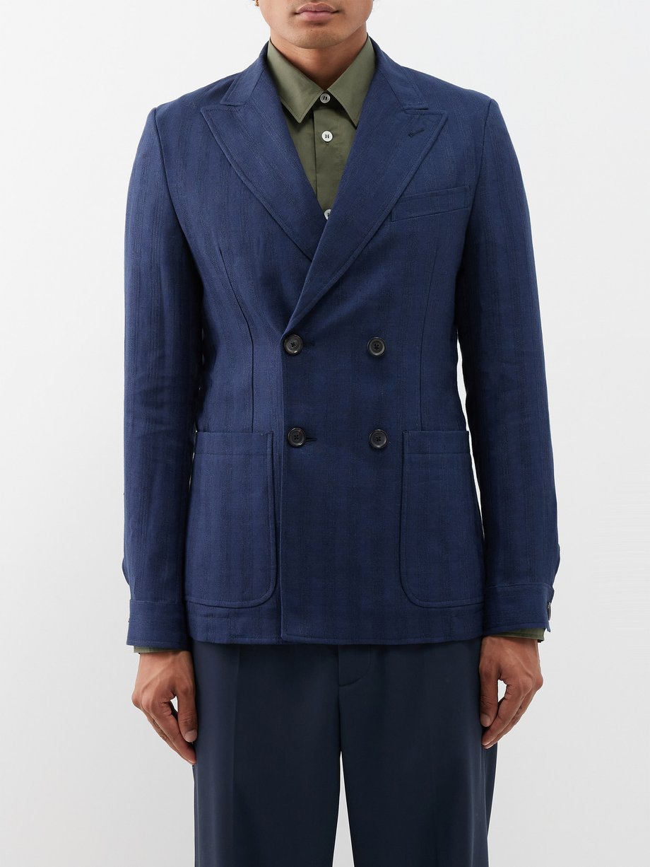 Navy Arnold double-breasted linen suit jacket | Oliver Spencer | MATCHES UK
