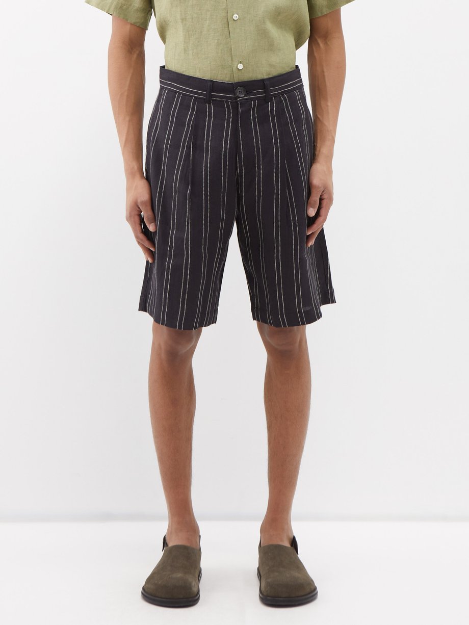 Black Middelboe striped linen shorts | Oliver Spencer | MATCHES UK