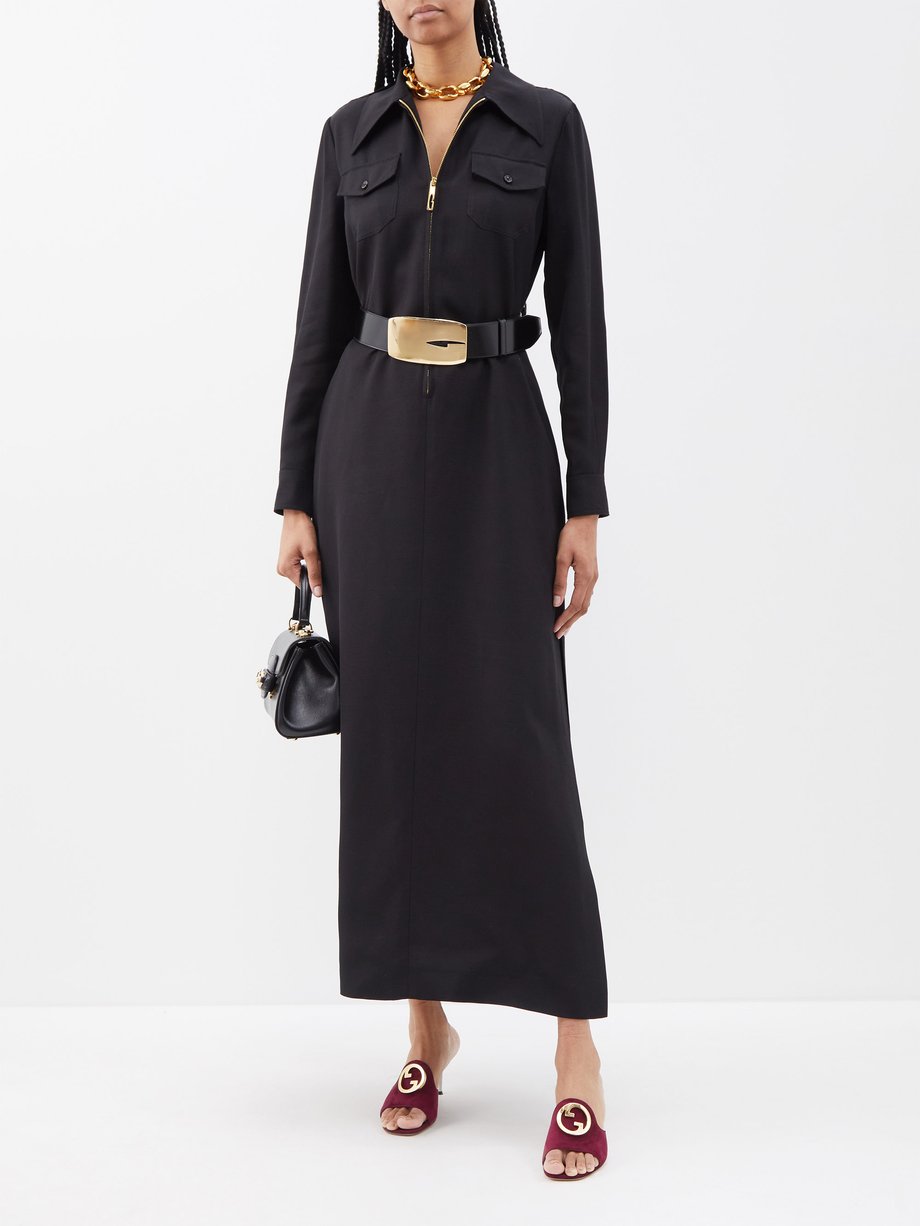 Black G-buckled belted maxi shirt dress | Gucci | MATCHES UK