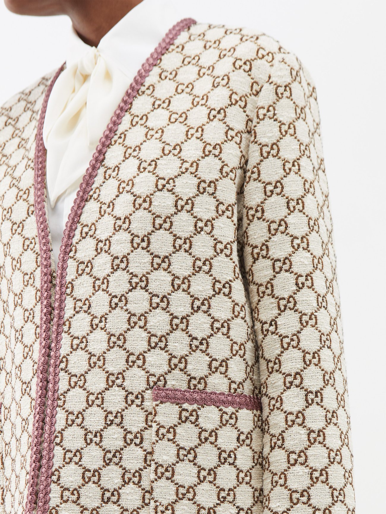 Beige GG-jacquard cotton-blend tweed jacket
