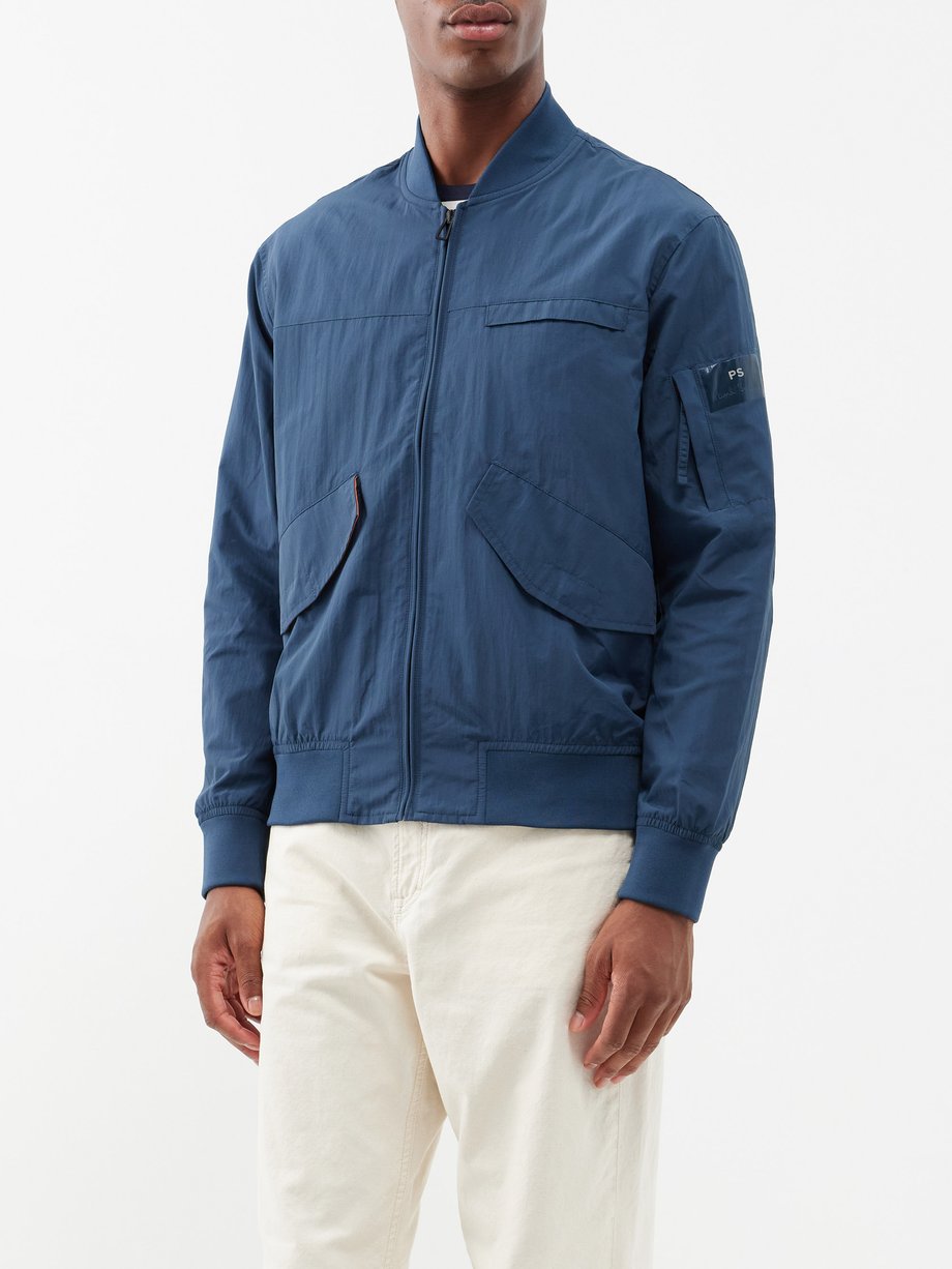 Blue Sleeve-pocket recycled-nylon bomber jacket | Paul Smith ...