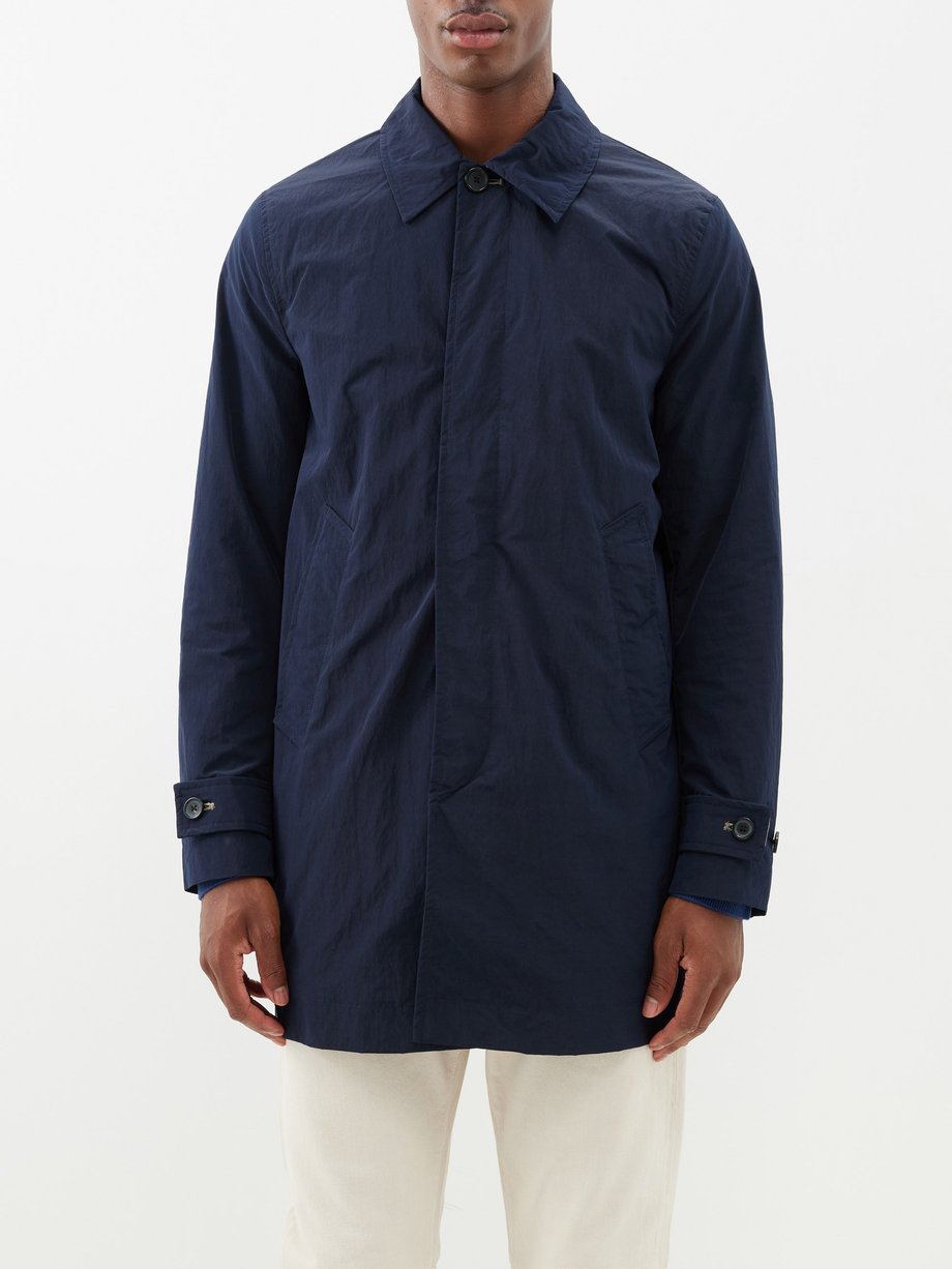 Navy Button-down shell overcoat | PS Paul Smith | MATCHES UK