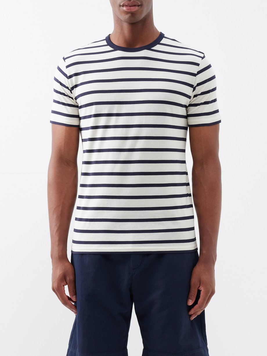 Navy Striped cotton-jersey T-shirt | Sunspel | MATCHES UK