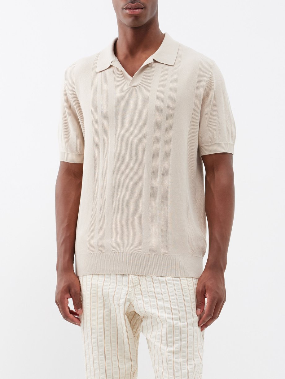 Beige Rib-knit cotton polo shirt | Sunspel | MATCHESFASHION US