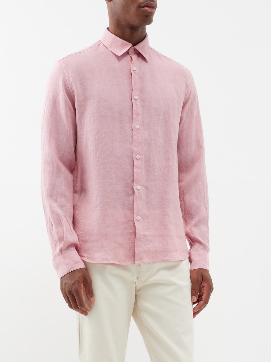 Pink Point-collar linen shirt | Sunspel | MATCHES UK