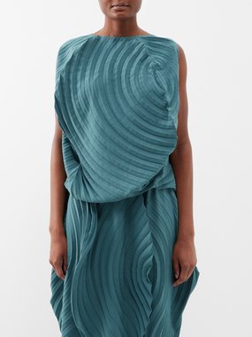 Pleats Please Issey Miyake Pleated Draped Top in Green